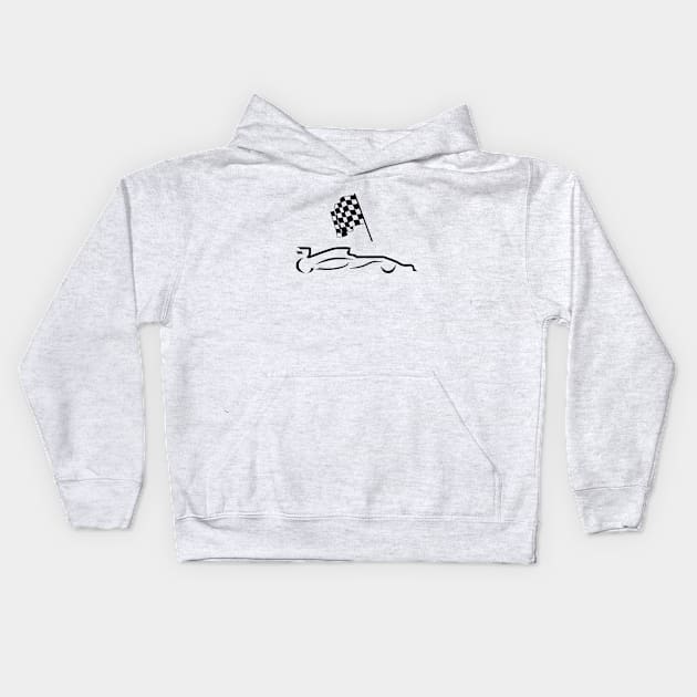 Race Car Line Drawing Silhouette with Checkered flag Kids Hoodie by Sal71